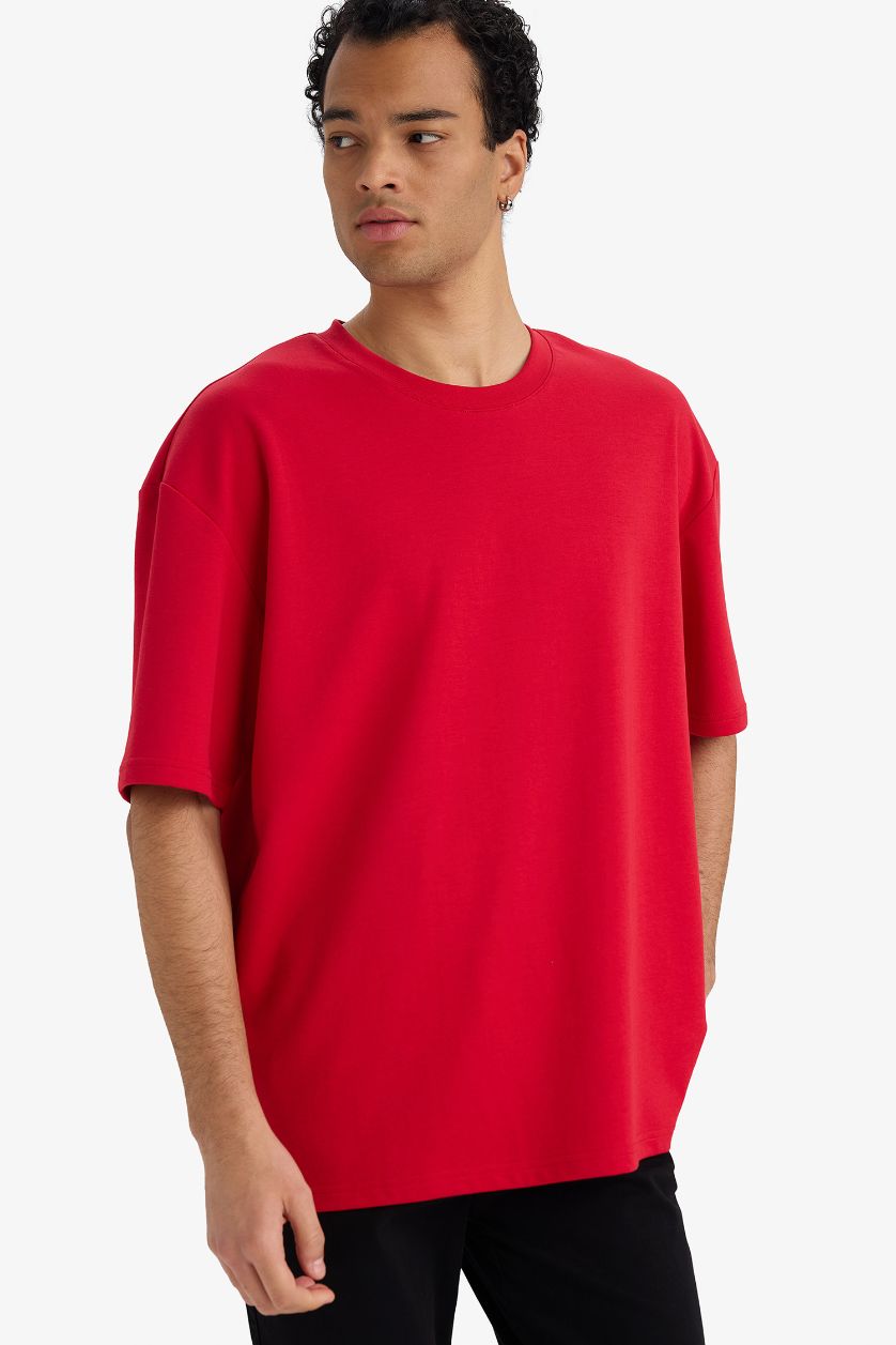 Erkek Kırmızı Nefes Alabilen Oversize Tişört