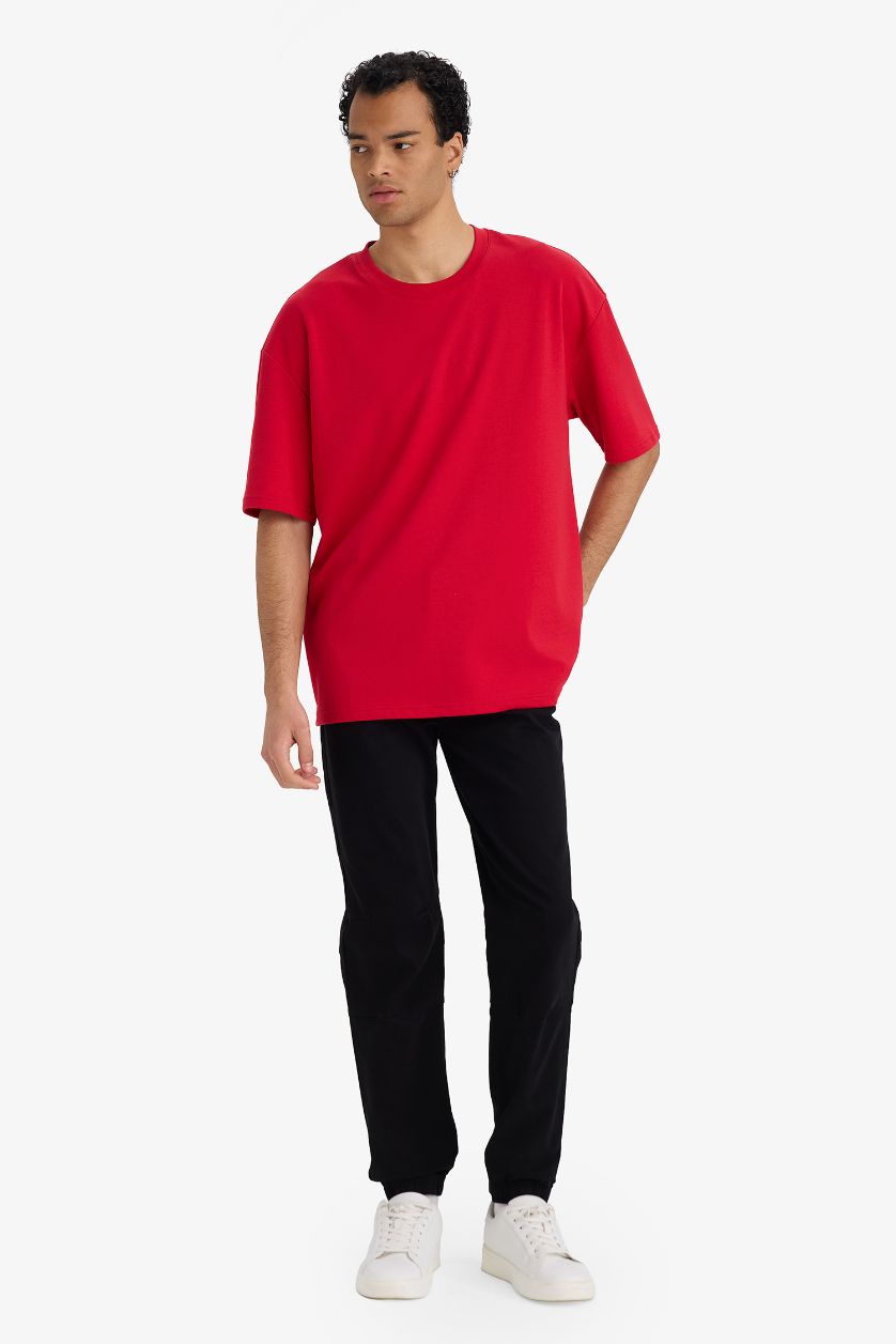 Erkek Kırmızı Nefes Alabilen Oversize Tişört