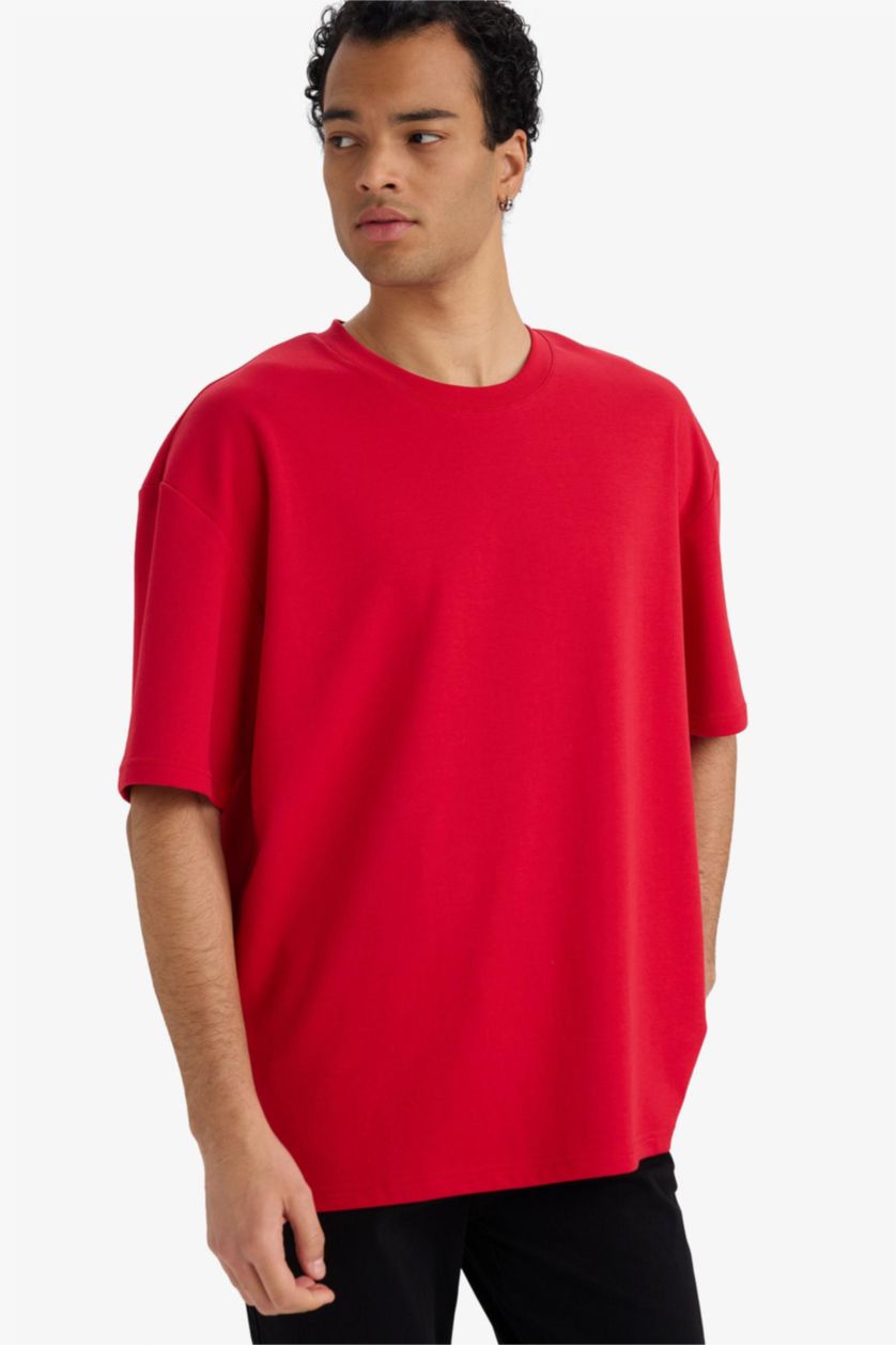 Erkek Kırmızı Pamuklu Oversize Tişört