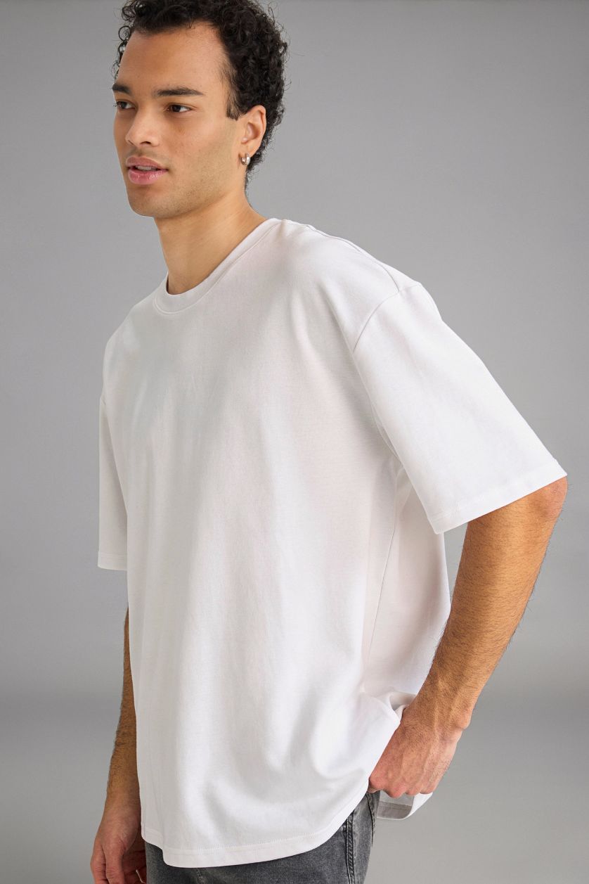رجالي أبيض تيشيرت نص كم اوفر سايز يسمح بمرور الهواء