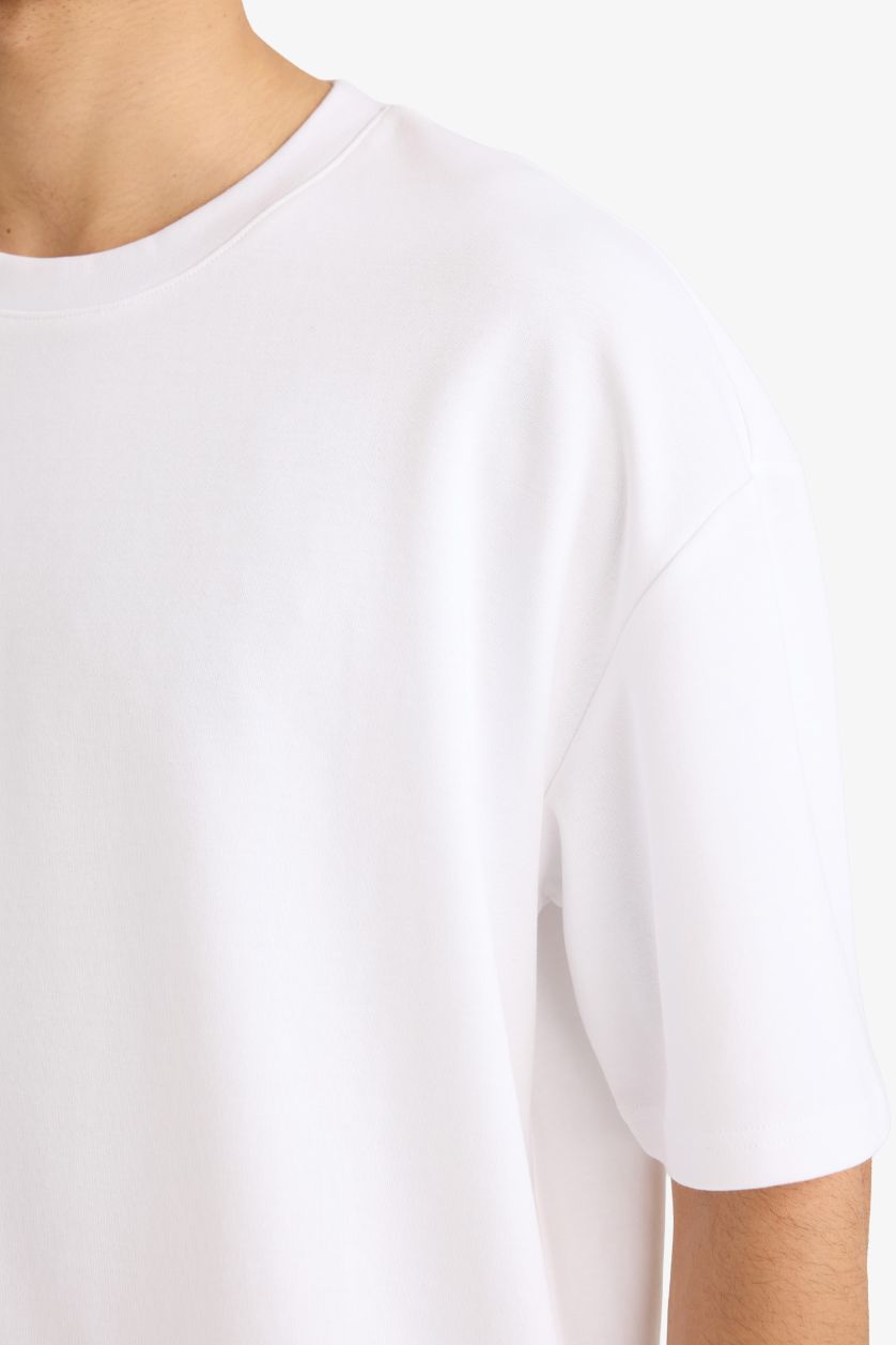 رجالي أبيض تيشيرت نص كم اوفر سايز يسمح بمرور الهواء