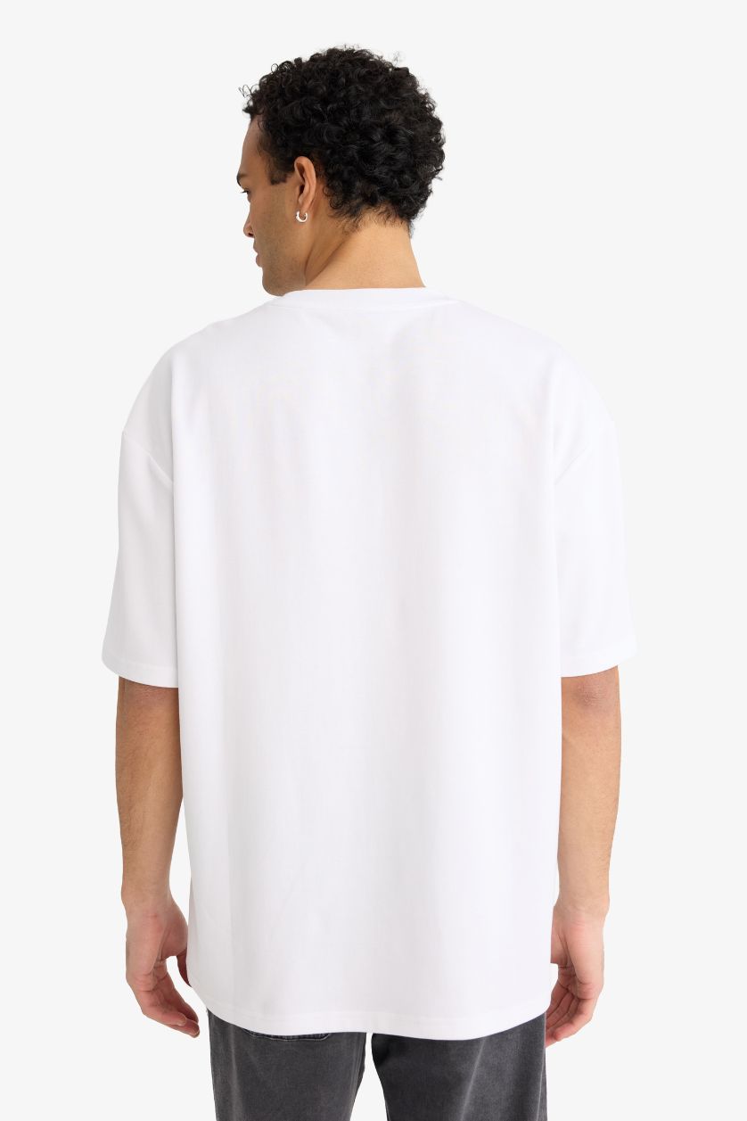 رجالي أبيض تيشيرت نص كم اوفر سايز يسمح بمرور الهواء