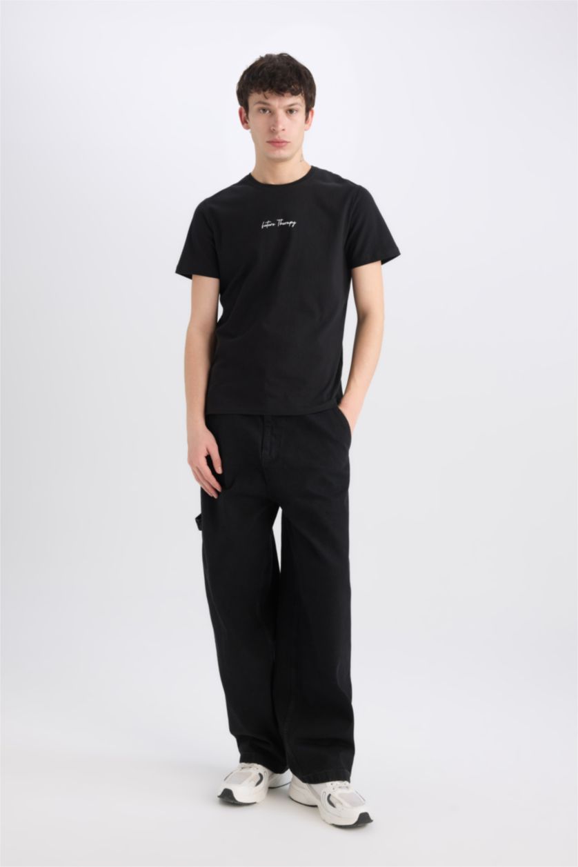 MAN Black Slim Fit Crew Neck Printed Short Sleeve T-Shirt