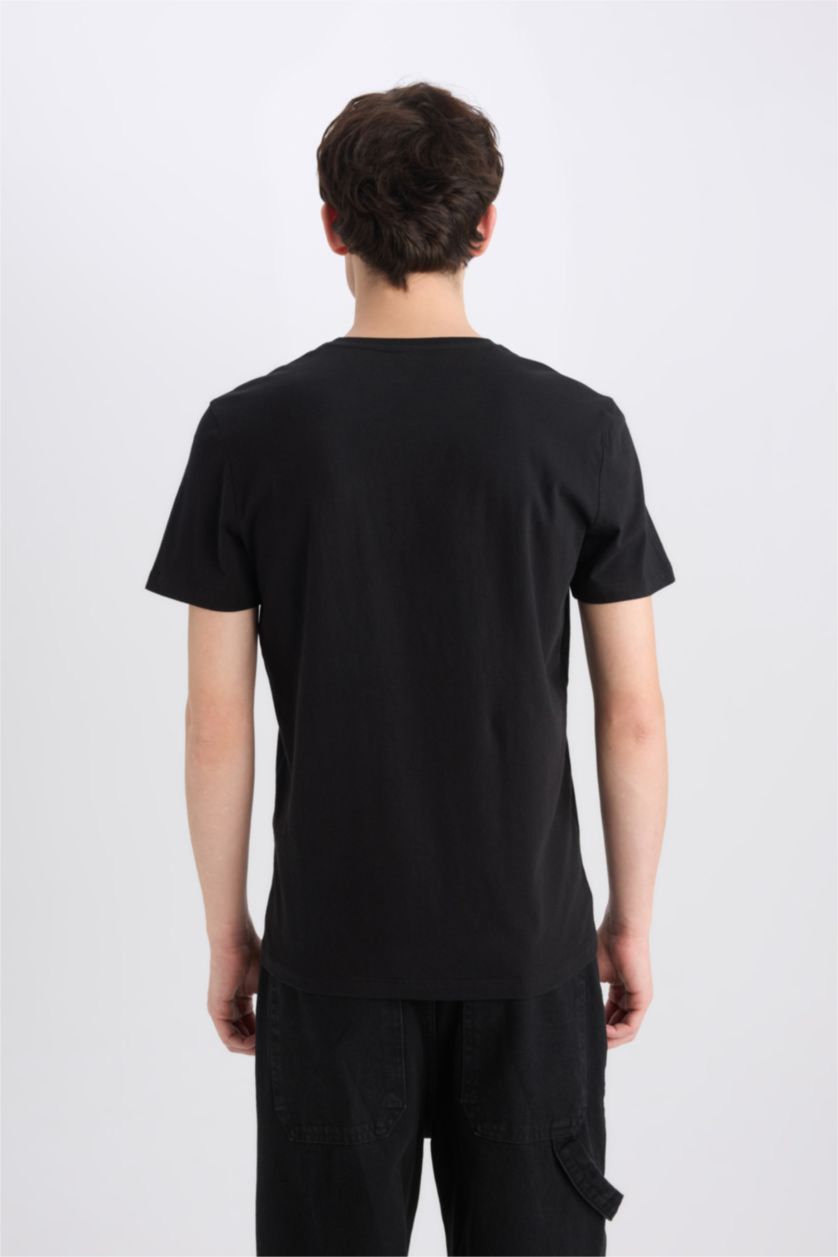 MAN Black Slim Fit Crew Neck Printed Short Sleeve T-Shirt