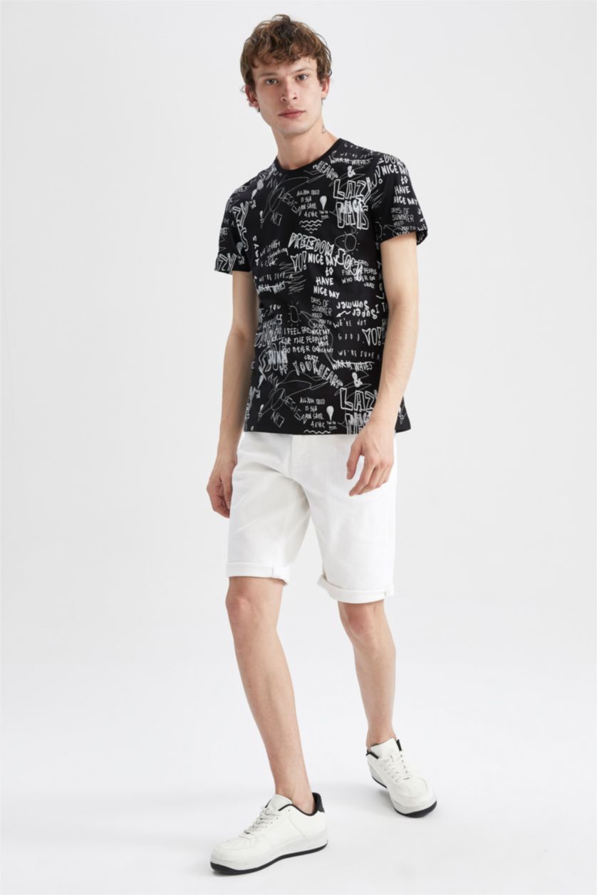 HOMME Noir T-Shirt Coupe Slim À Col Ras Du Cou