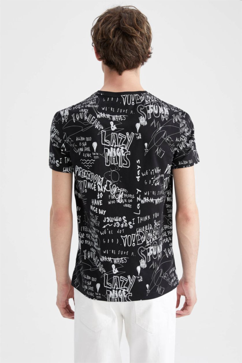 HOMME Noir T-Shirt Coupe Slim À Col Ras Du Cou