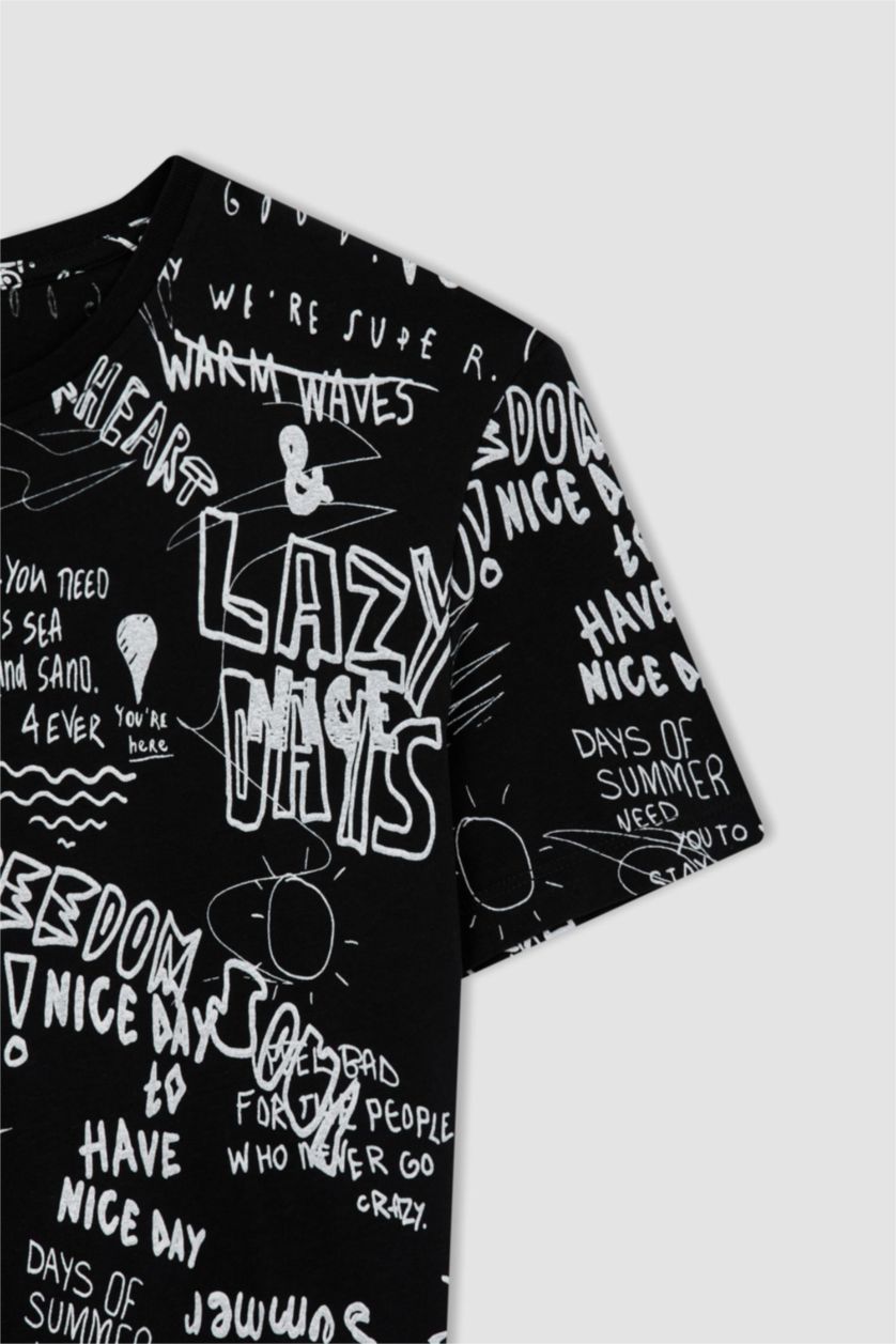 HOMME Noir T-Shirt Coupe Slim À Col Ras Du Cou