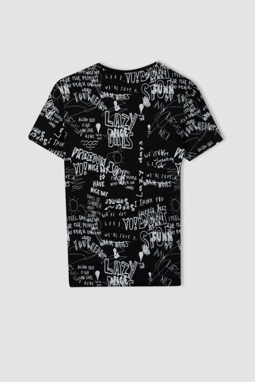 HOMME Noir T-Shirt Coupe Slim À Col Ras Du Cou