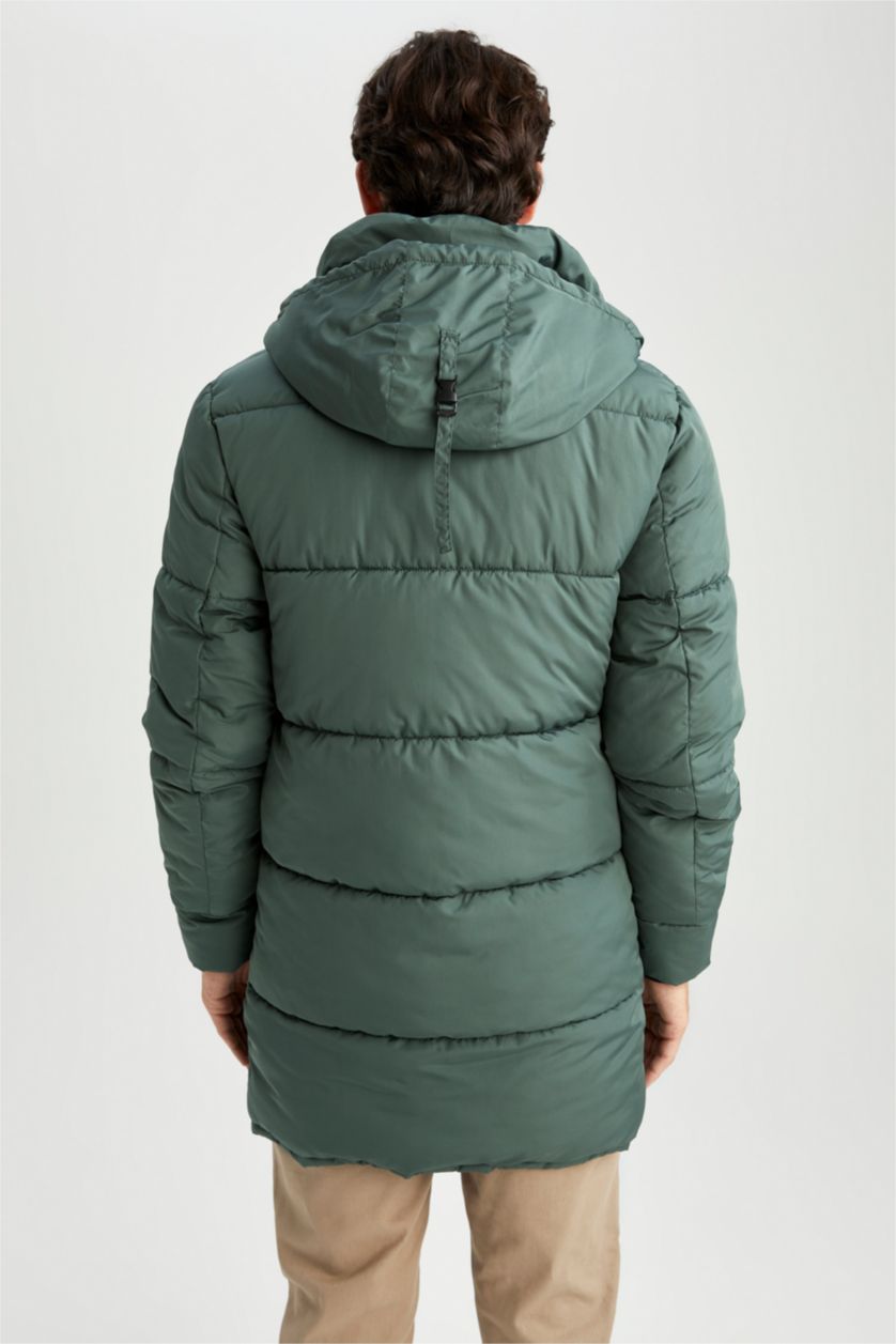 Erkek Yeşil Su Geçirmez Kapüşonlu Şişme Mont