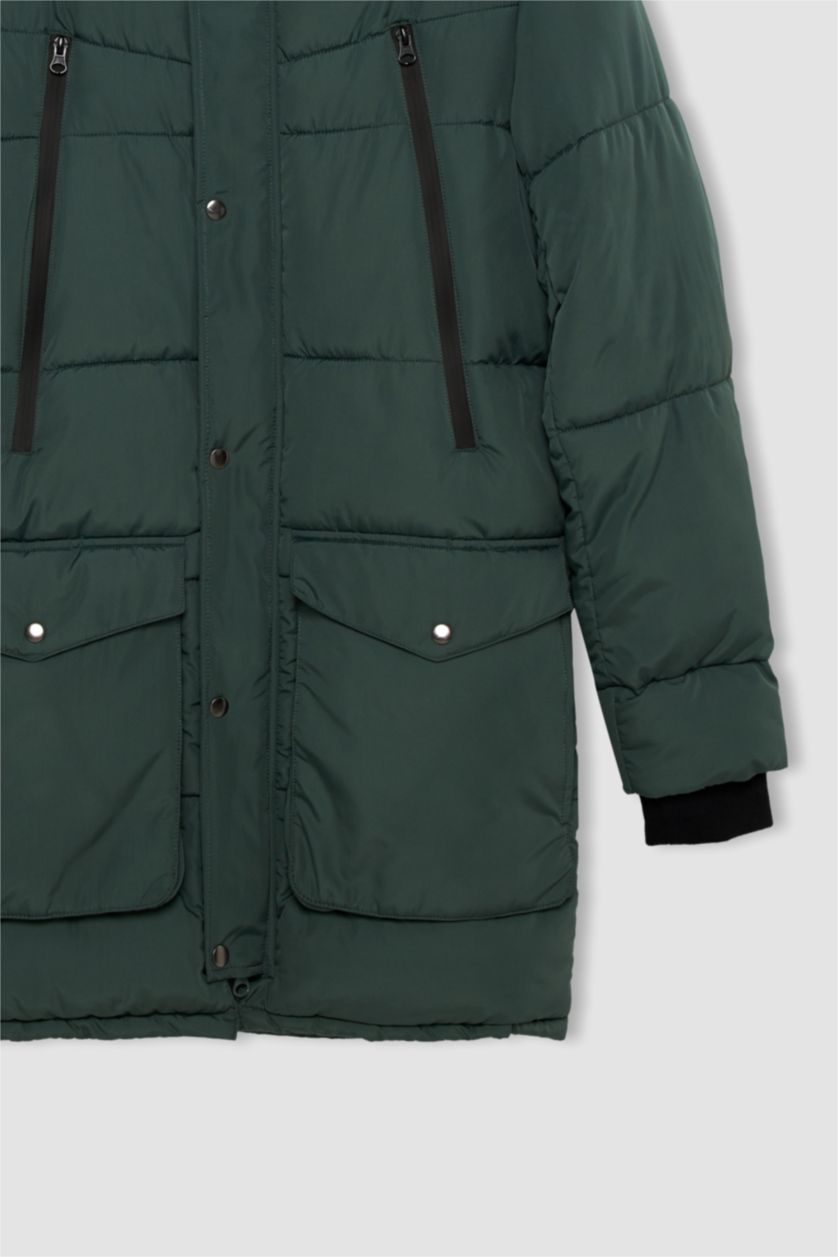 Erkek Yeşil Su Geçirmez Kapüşonlu Şişme Mont