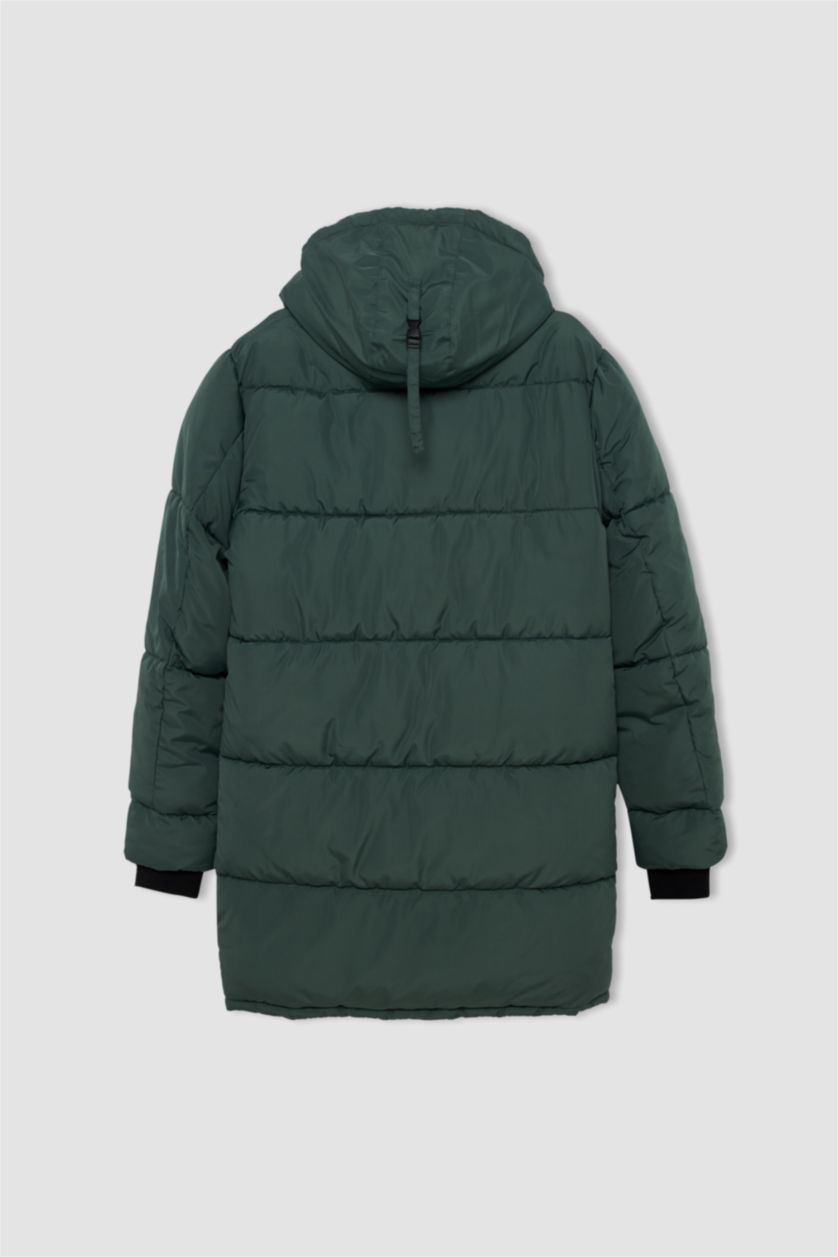 Erkek Yeşil Su Geçirmez Kapüşonlu Şişme Mont