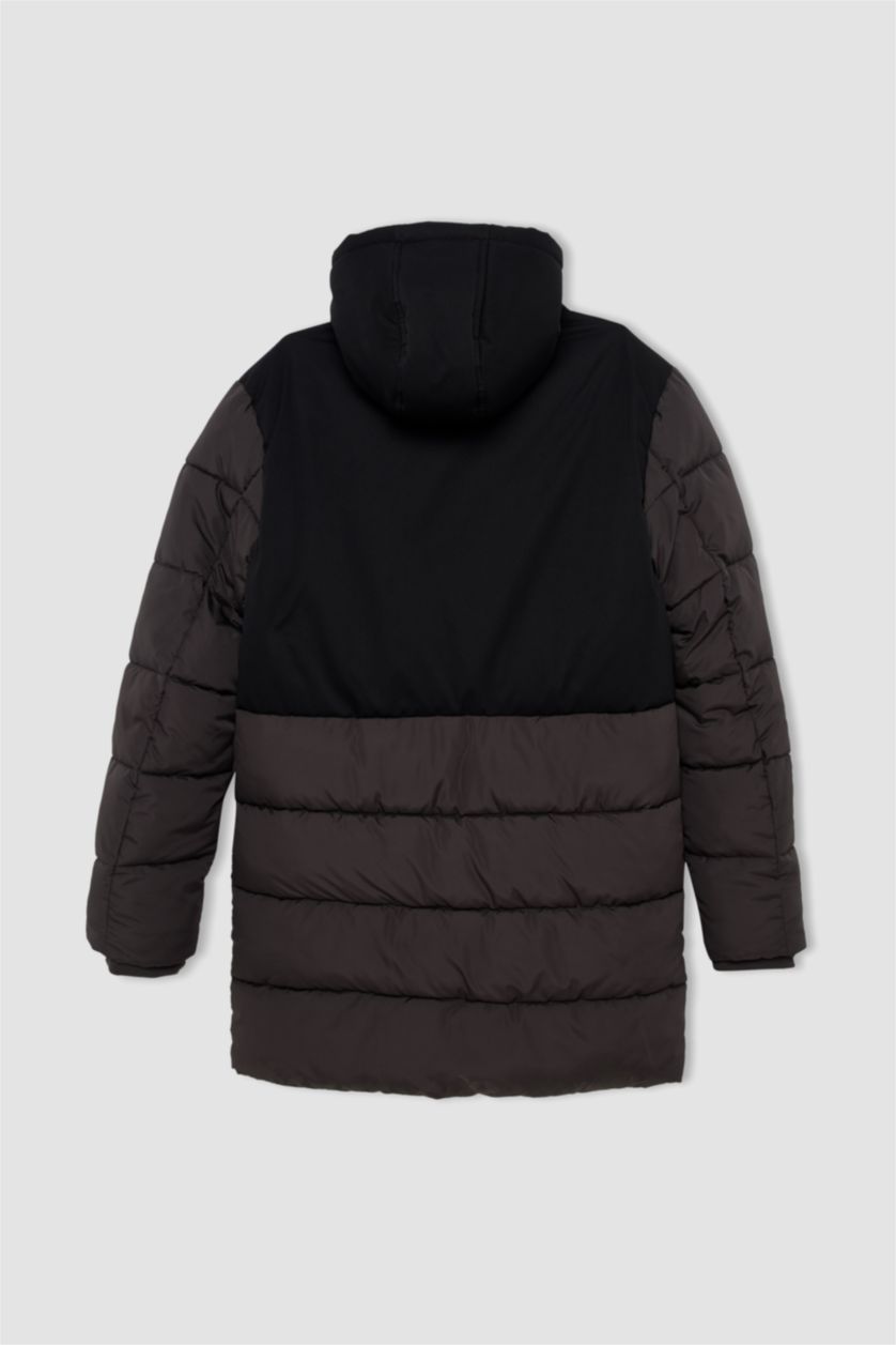 Erkek Antrasit Su Geçirmez Rüzgar Geçirmez Slim Fit Kapüşonlu Suni Kürklü Mont