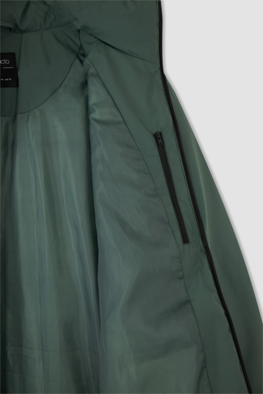 Erkek Yeşil Su Geçirmez Rüzgar Geçirmez Kapüşonlu Suni Kürklü Mont