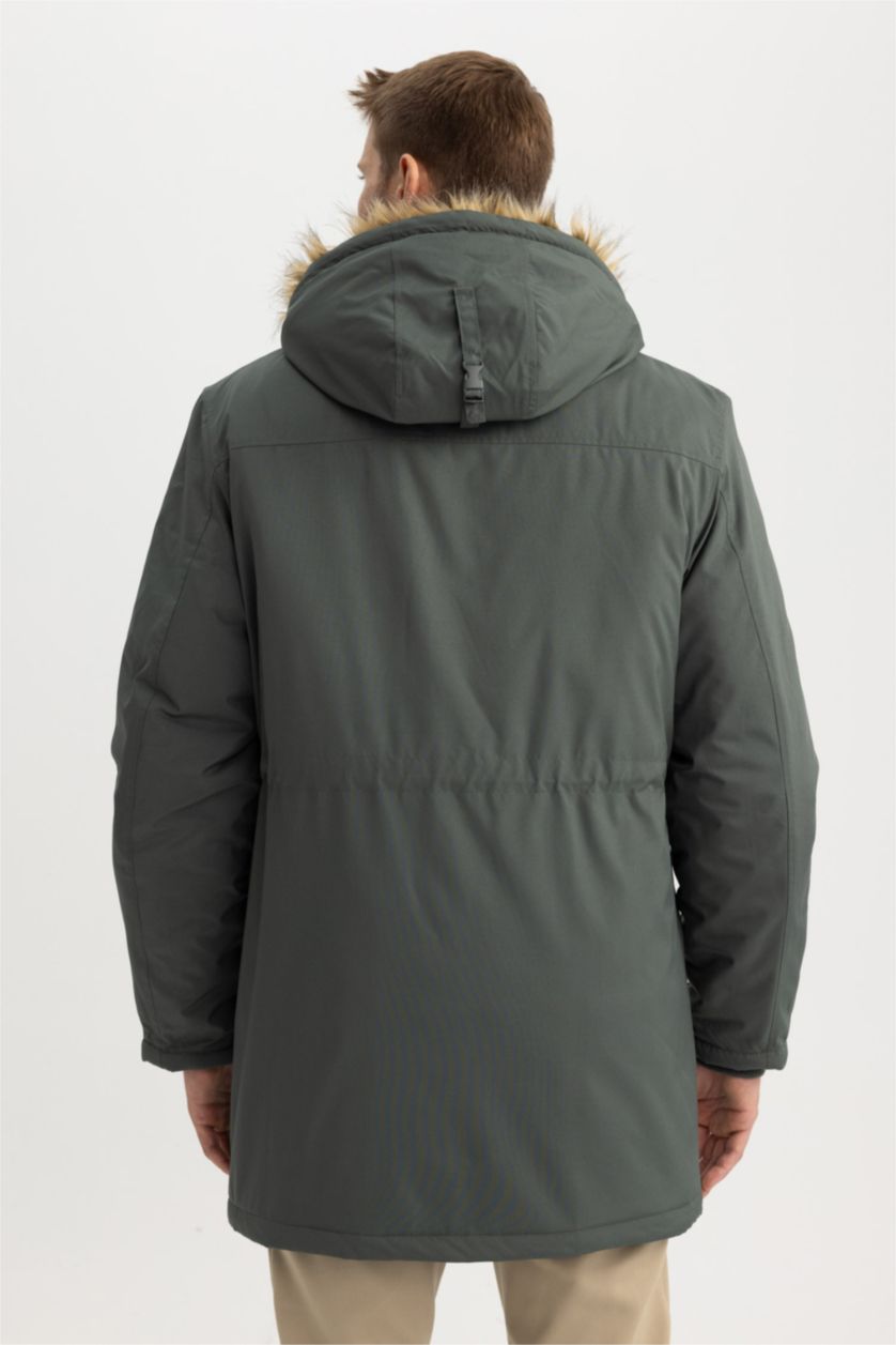 Мужчины Темный хаки Парка водоотталкивающая с капюшоном