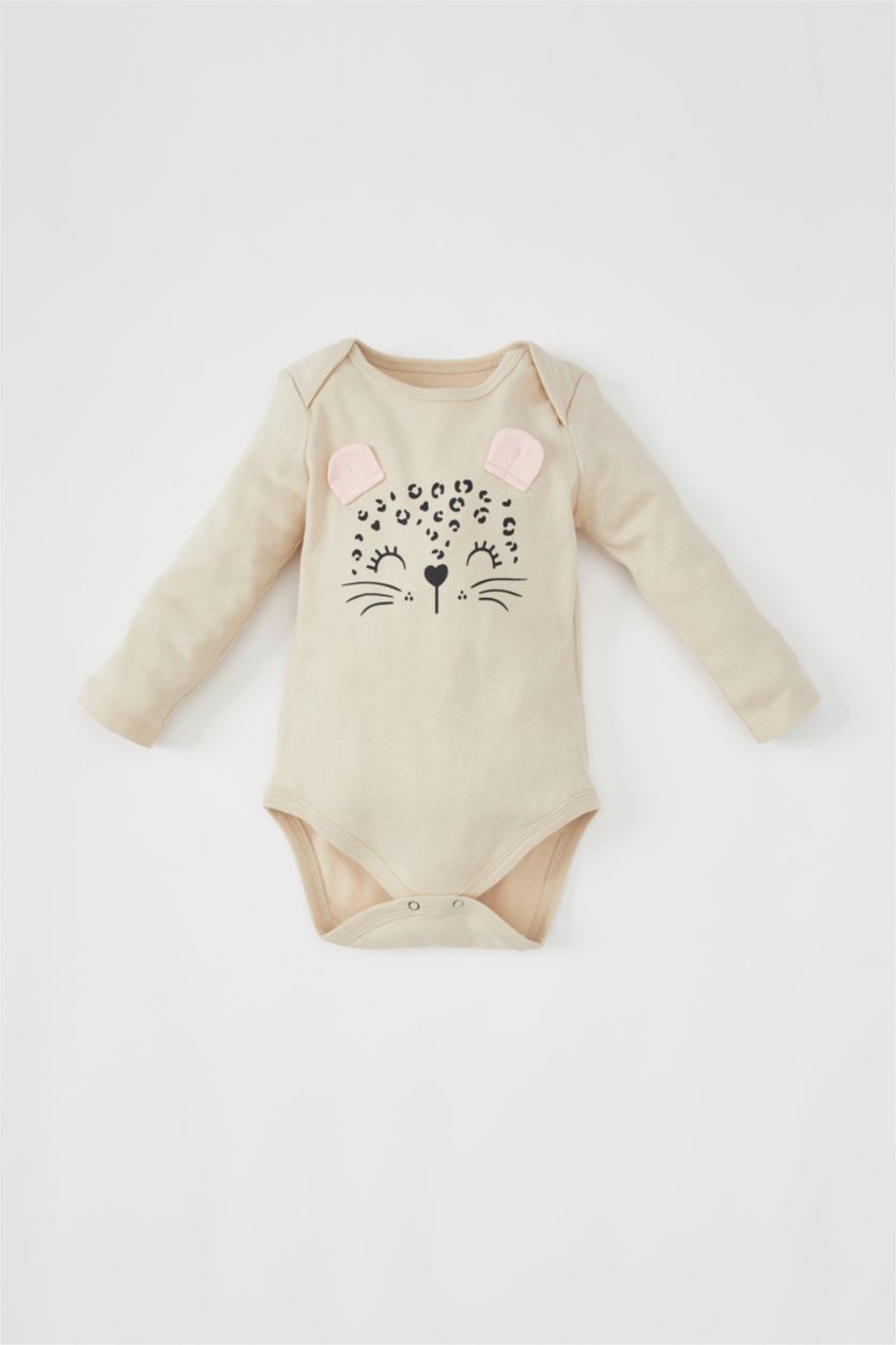 BABY GIRL Stone Baby Girl Printed Long Sleeve Newborn Cotton Snap Body