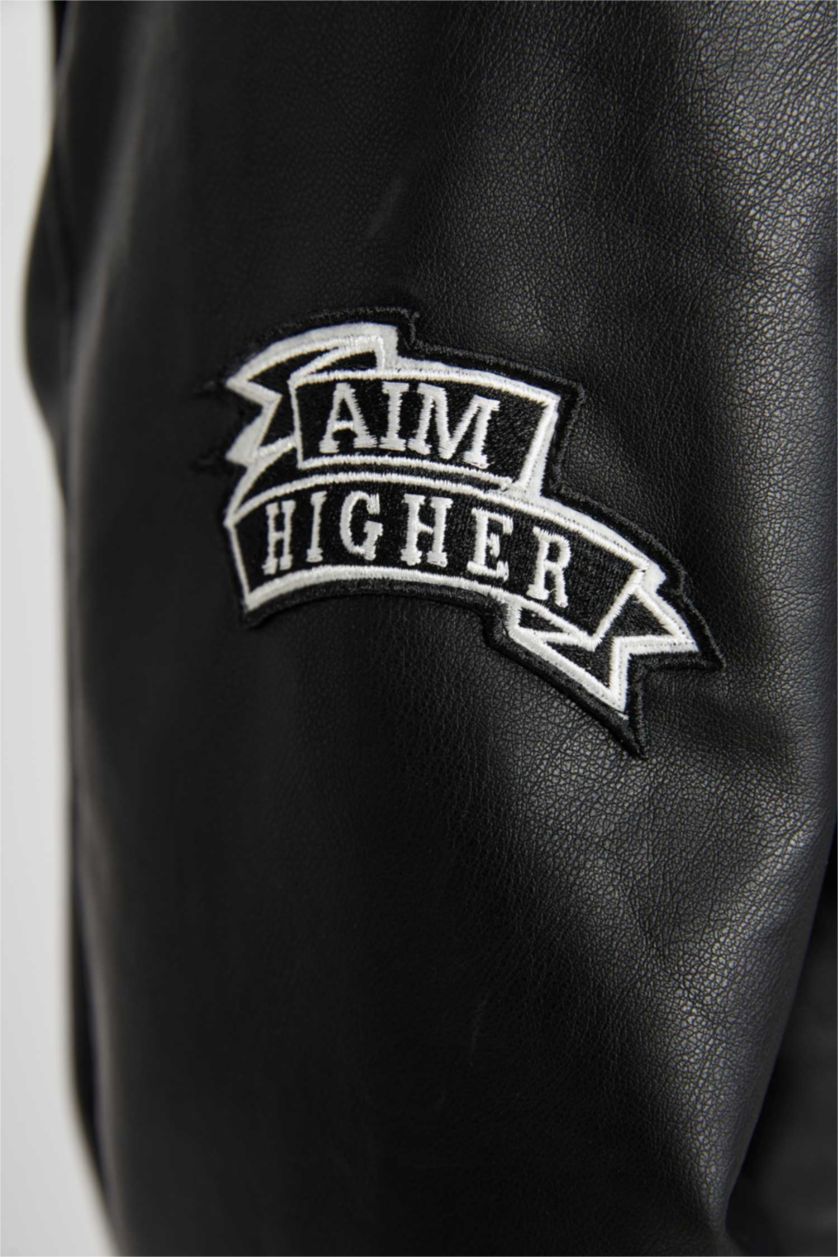 Erkek Siyah Oversize Geniş Kalıp Kapüşonlu Bomber Suni Deri Mont