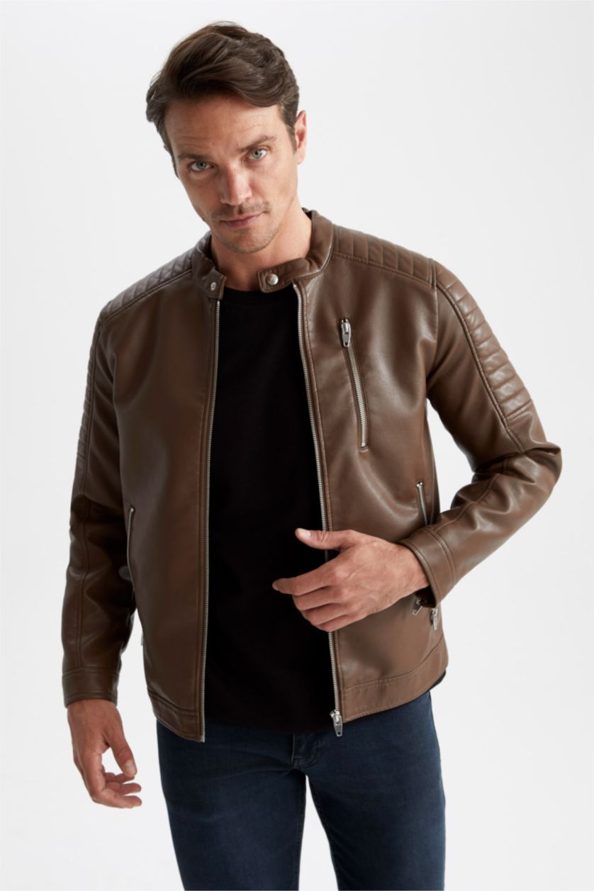 Erkek Açık Kahve Su İtici Fermuarlı Mont