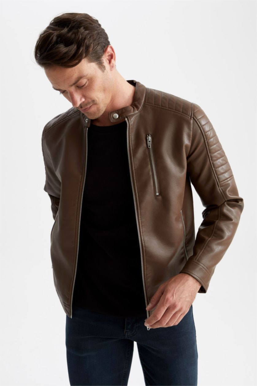 Erkek Açık Kahve Su İtici Fermuarlı Mont