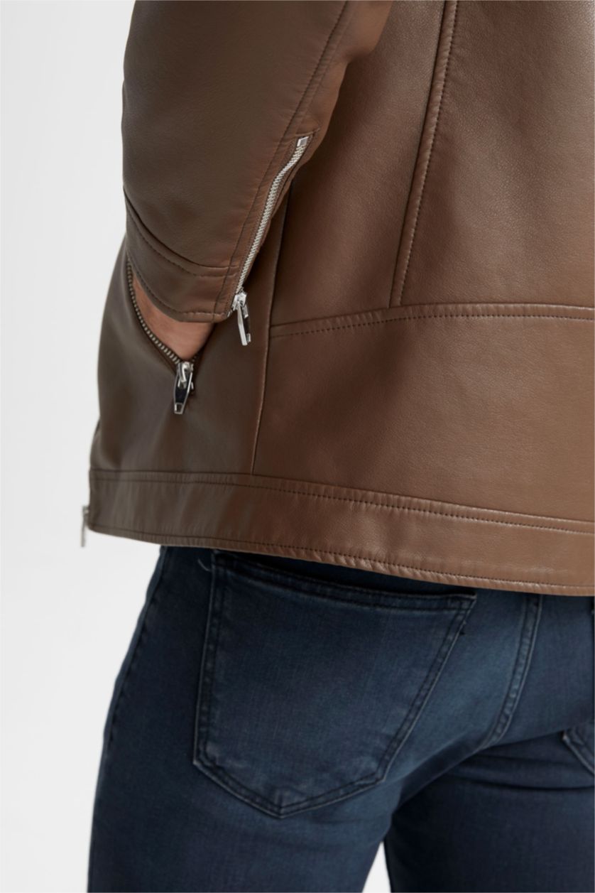 Erkek Açık Kahve Su İtici Fermuarlı Mont