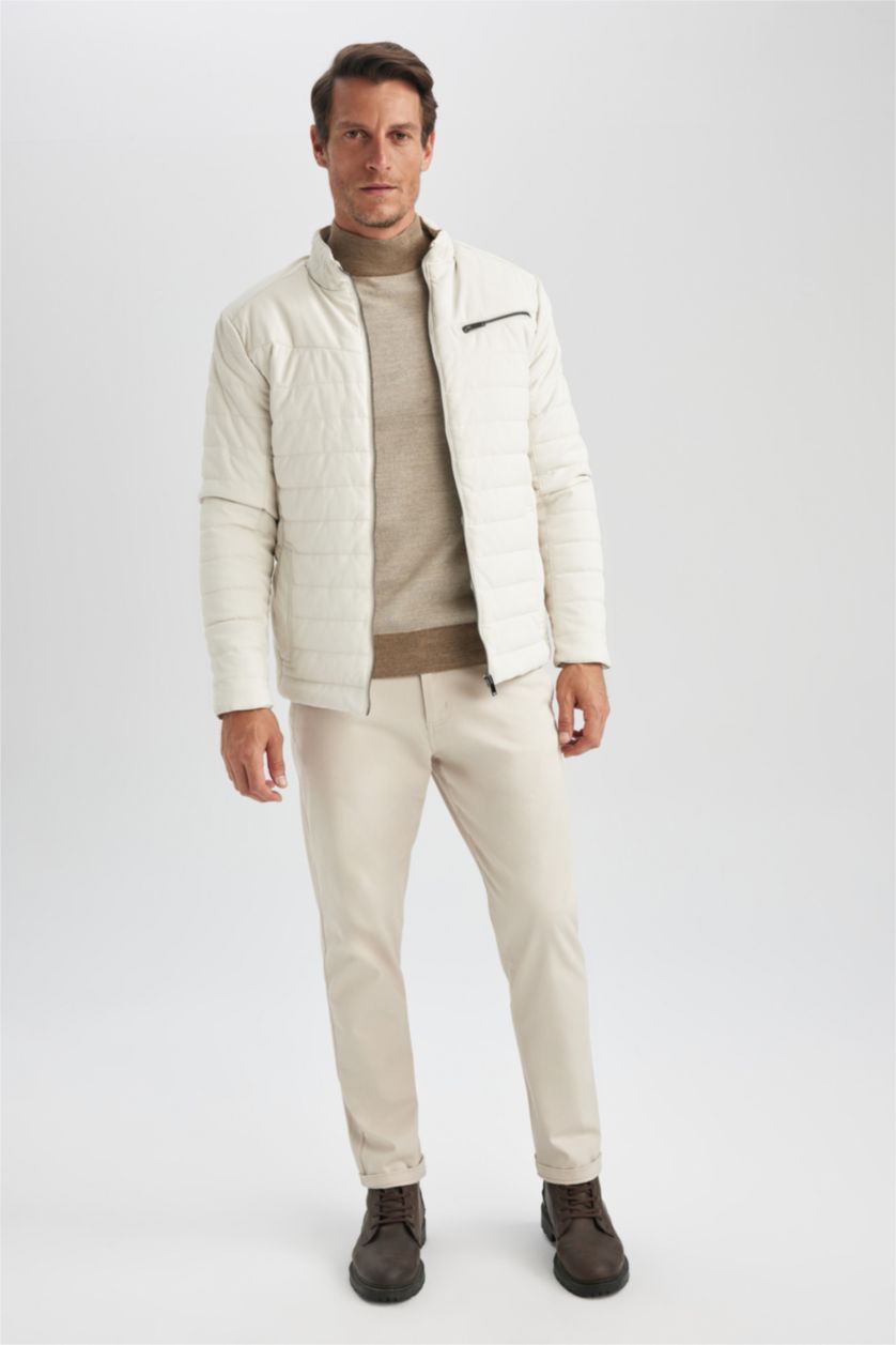 MAN Stone Slim Fit Stand Collar Faux Leather Jacket