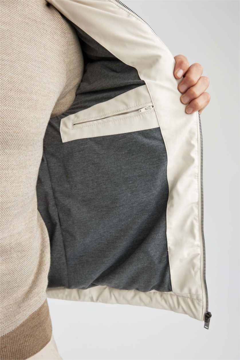 MAN Stone Slim Fit Stand Collar Faux Leather Jacket