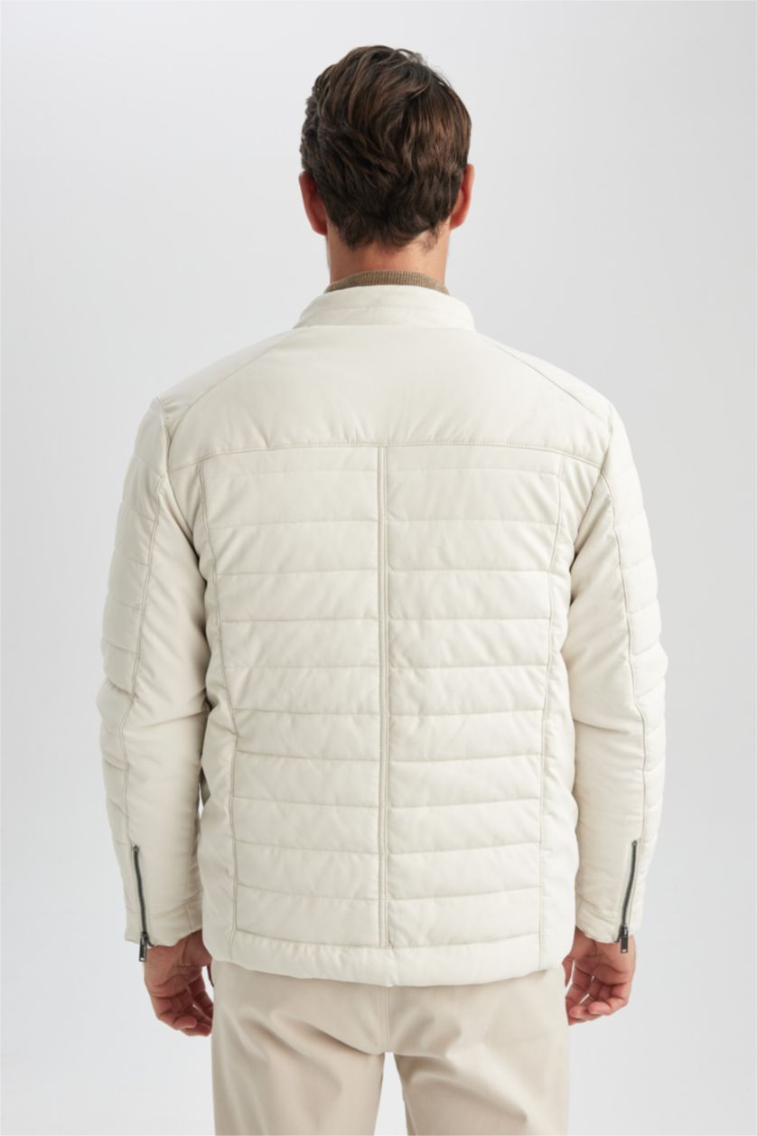 MAN Stone Slim Fit Stand Collar Faux Leather Jacket