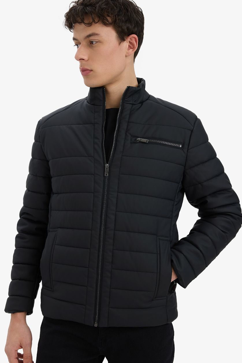 HOMME Noir Veste zippé à col montant avec doublure et poches Coupe slim