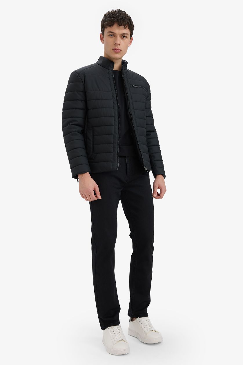 HOMME Noir Veste zippé à col montant avec doublure et poches Coupe slim