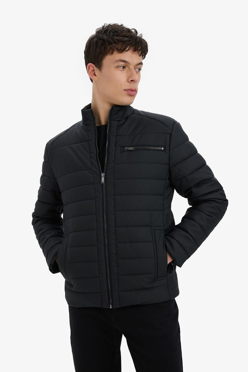 HOMME Noir Veste zippé à col montant avec doublure et poches Coupe slim