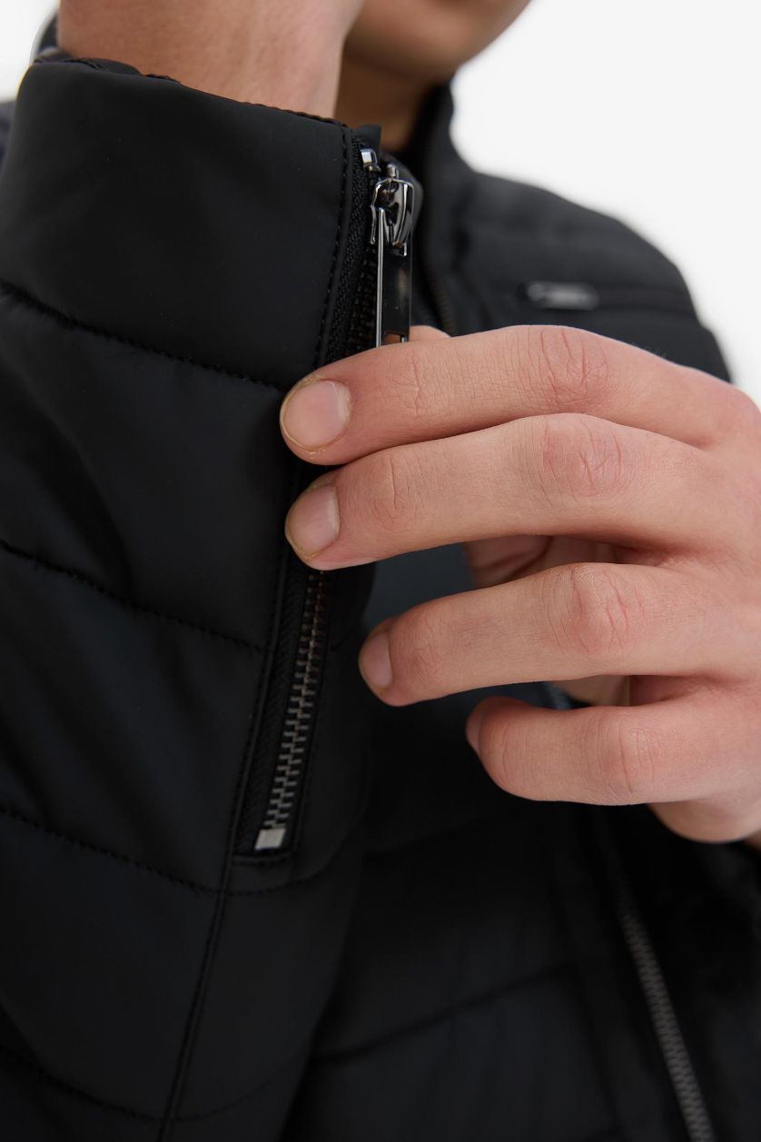 HOMME Noir Veste zippé à col montant avec doublure et poches Coupe slim