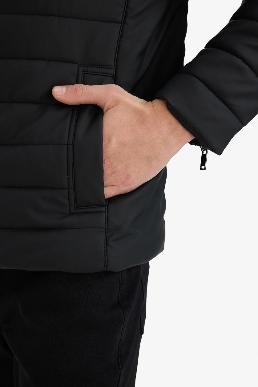 HOMME Noir Veste zippé à col montant avec doublure et poches Coupe slim
