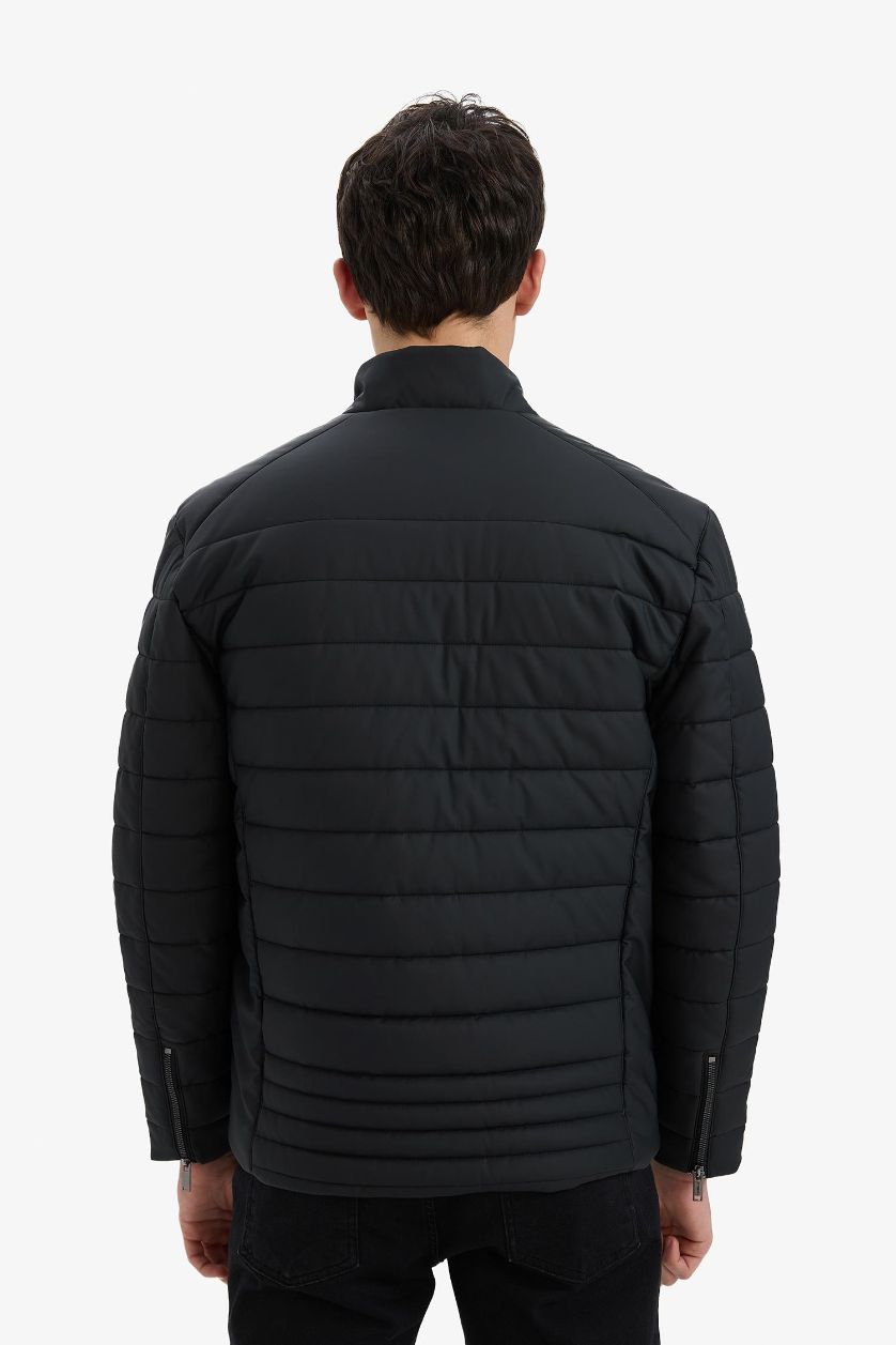 HOMME Noir Veste zippé à col montant avec doublure et poches Coupe slim