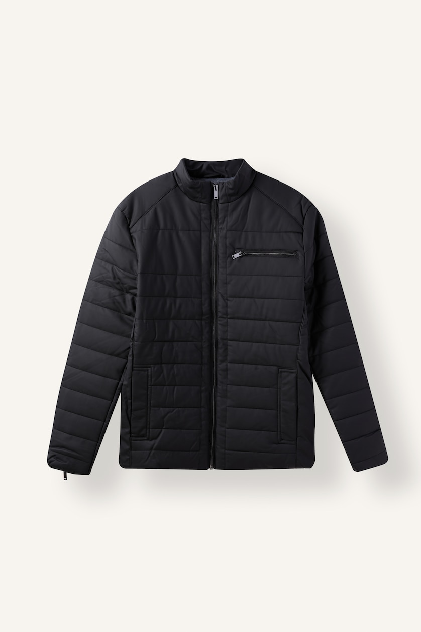 Men Black Zipper Faux Leather Jacket