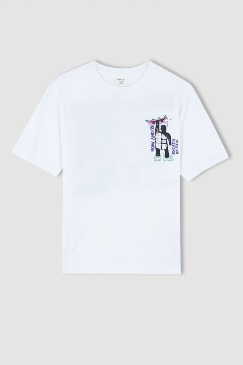 GARÇONS Blanc T-shirt garçon coupe oversize en coton imprimé à manches courtes