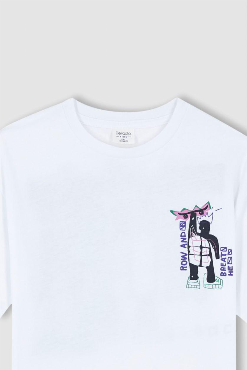 GARÇONS Blanc T-shirt garçon coupe oversize en coton imprimé à manches courtes