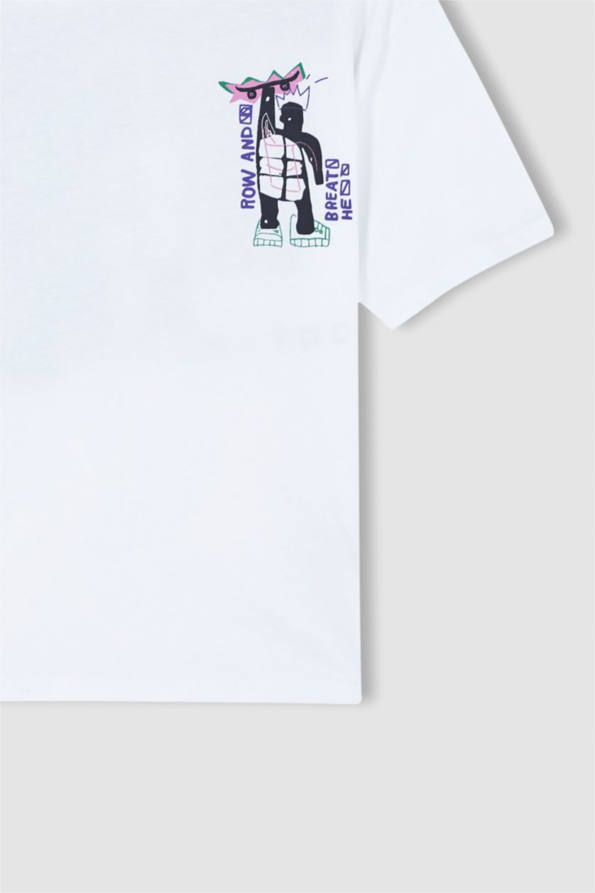 GARÇONS Blanc T-shirt garçon coupe oversize en coton imprimé à manches courtes