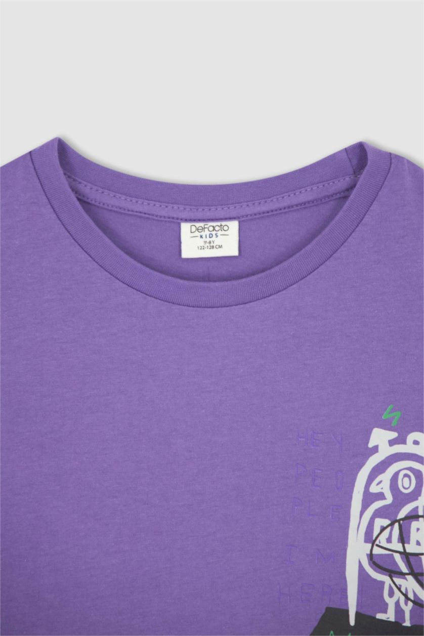 Erkek Çocuk - Genç Erkek Mor Erkek Çocuk Oversize Fit Sırt Baskılı Kısa Kollu Pamuklu Penye Tişört