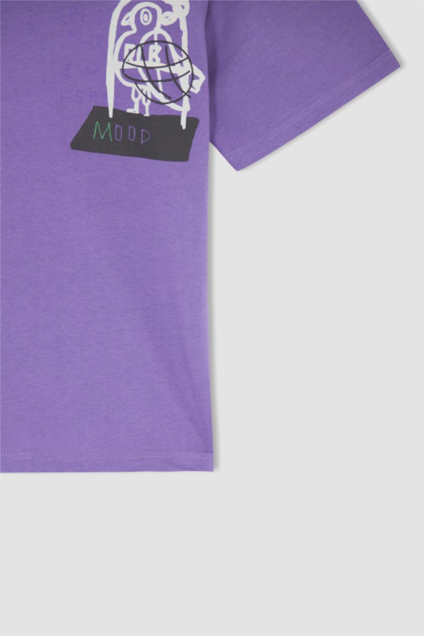 Erkek Çocuk - Genç Erkek Mor Erkek Çocuk Oversize Fit Sırt Baskılı Kısa Kollu Pamuklu Penye Tişört