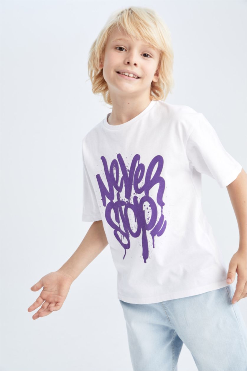 GARÇONS Blanc T-shirt garçon coupe oversize en coton imprimé à manches courtes