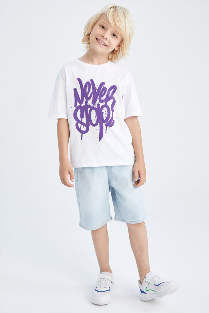 GARÇONS Blanc T-shirt garçon coupe oversize en coton imprimé à manches courtes