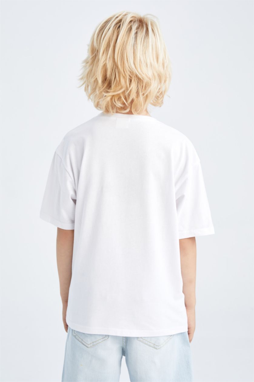 GARÇONS Blanc T-shirt garçon coupe oversize en coton imprimé à manches courtes