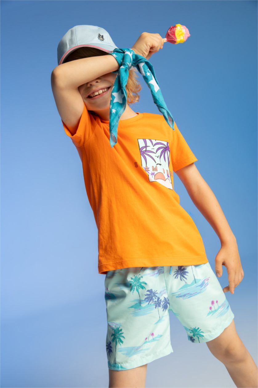 BOYS & TEENS Aqua Boy Palm Print Mini Swimming Short