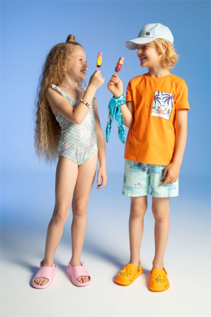 BOYS & TEENS Aqua Boy Palm Print Mini Swimming Short