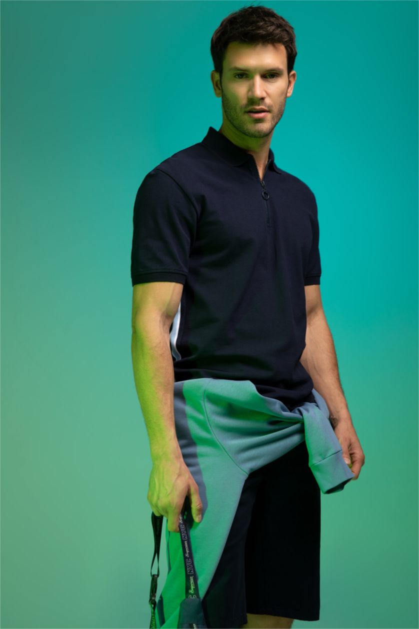 Мужчины Синий Футболка поло свободного кроя