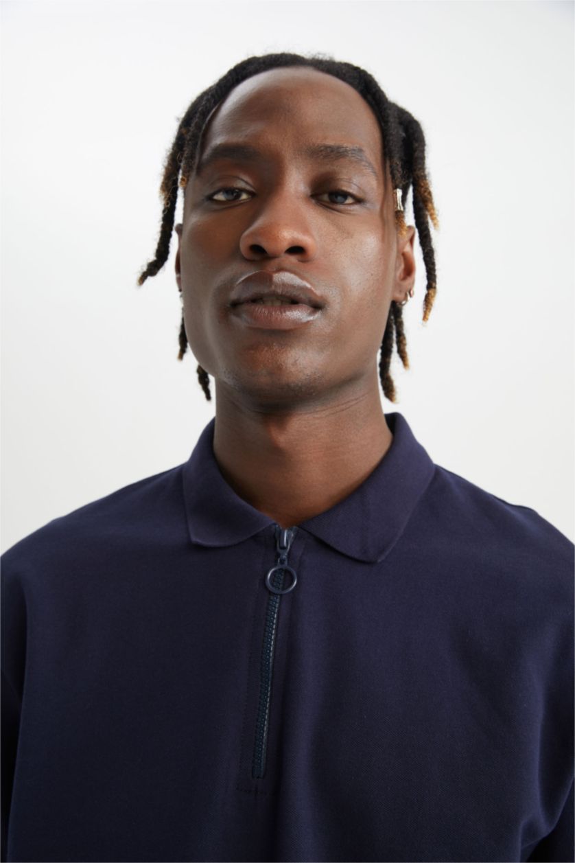 Мужчины Синий Футболка поло свободного кроя