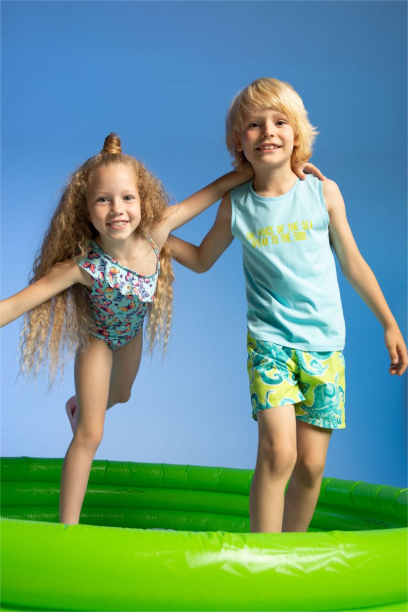 GARÇONS Turquoise Ensemble de shorts de bain imprimé coupe régulière pour garçon