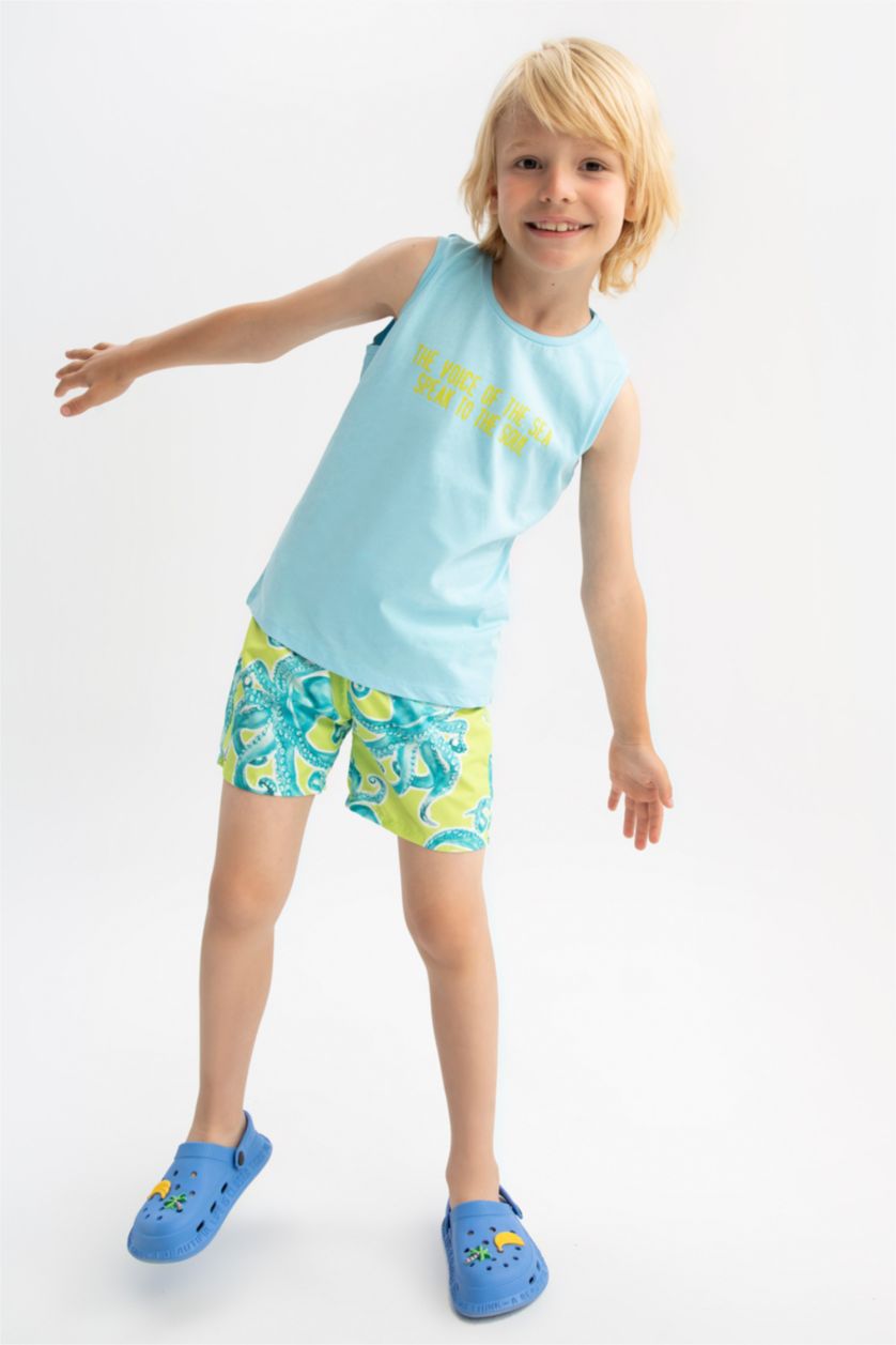 GARÇONS Turquoise Ensemble de shorts de bain imprimé coupe régulière pour garçon