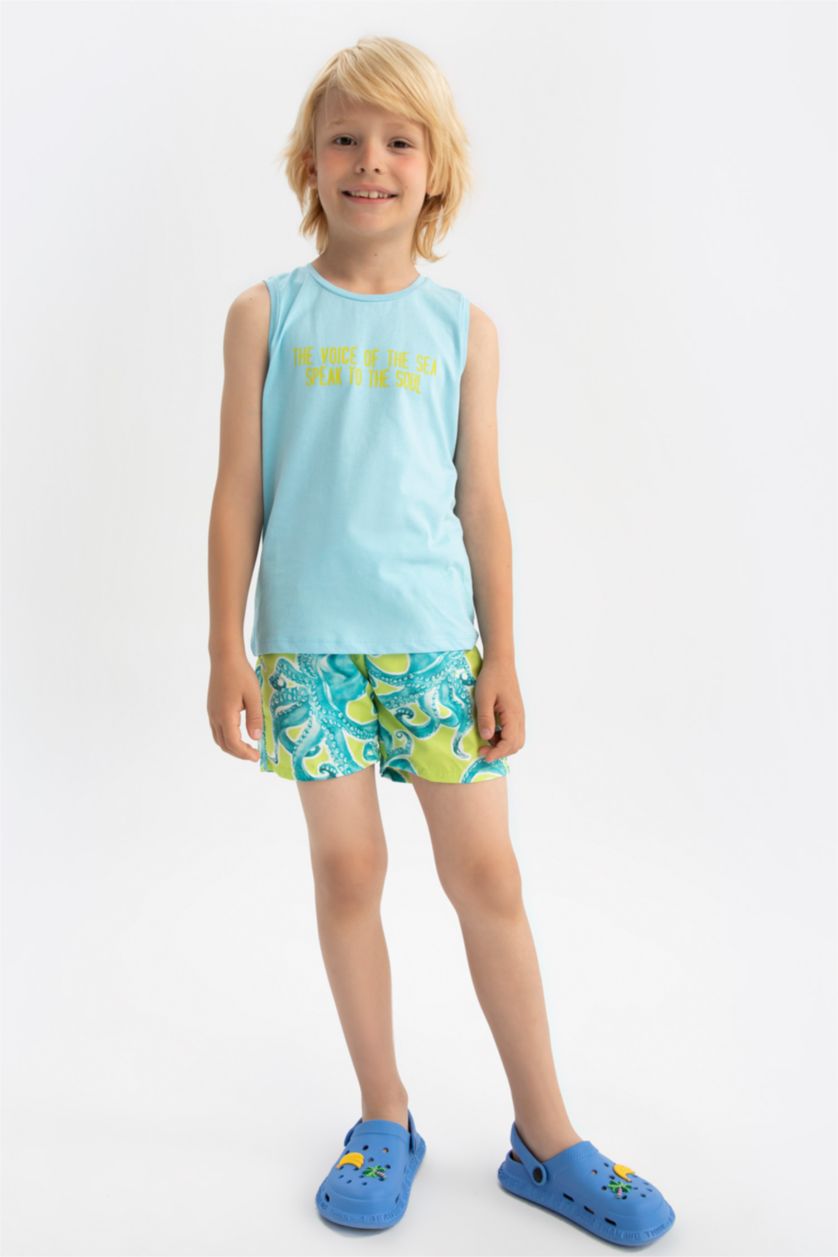 GARÇONS Turquoise Ensemble de shorts de bain imprimé coupe régulière pour garçon