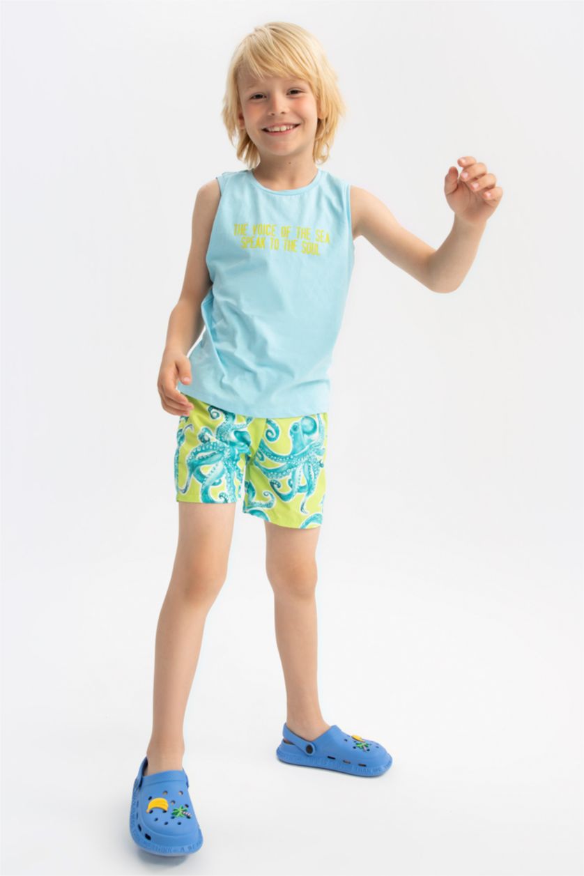 GARÇONS Turquoise Ensemble de shorts de bain imprimé coupe régulière pour garçon