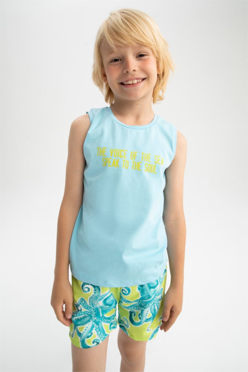 GARÇONS Turquoise Ensemble de shorts de bain imprimé coupe régulière pour garçon